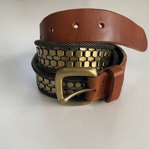 Danier Cognac Leather and Chainmail Hexagon Belt 32"-35"​